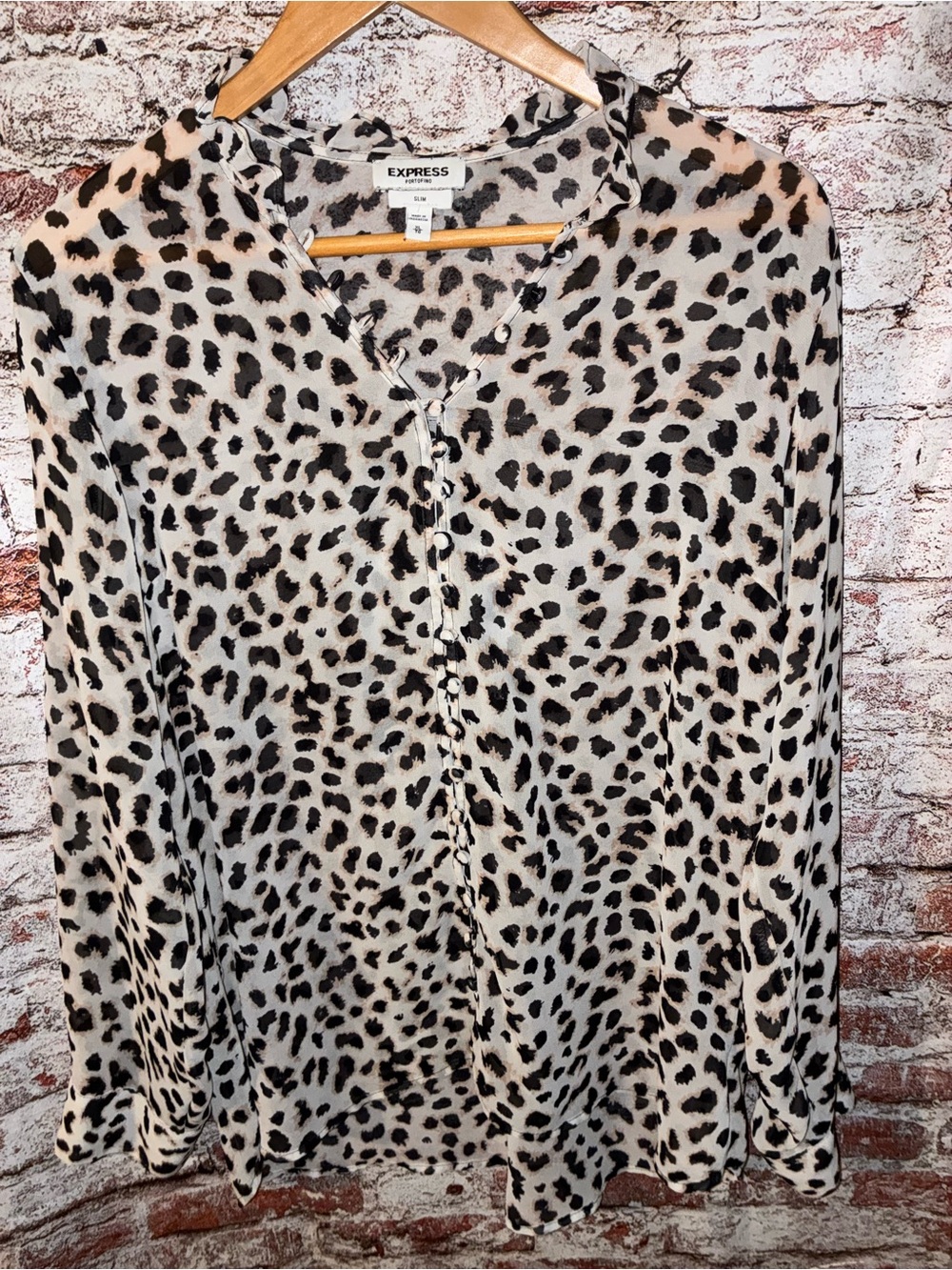 Express Beige and Black Leopard Print Button-Front Blouse